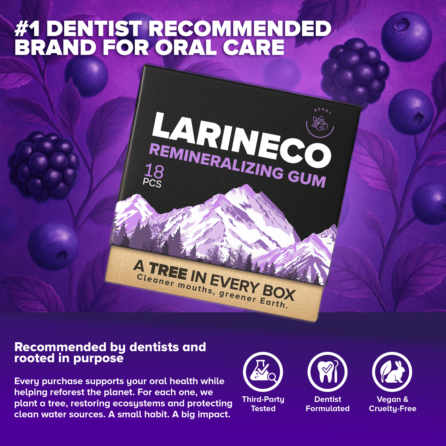 Larineco Remineralizing Gum with Berry Flavor - Dentist Recommended