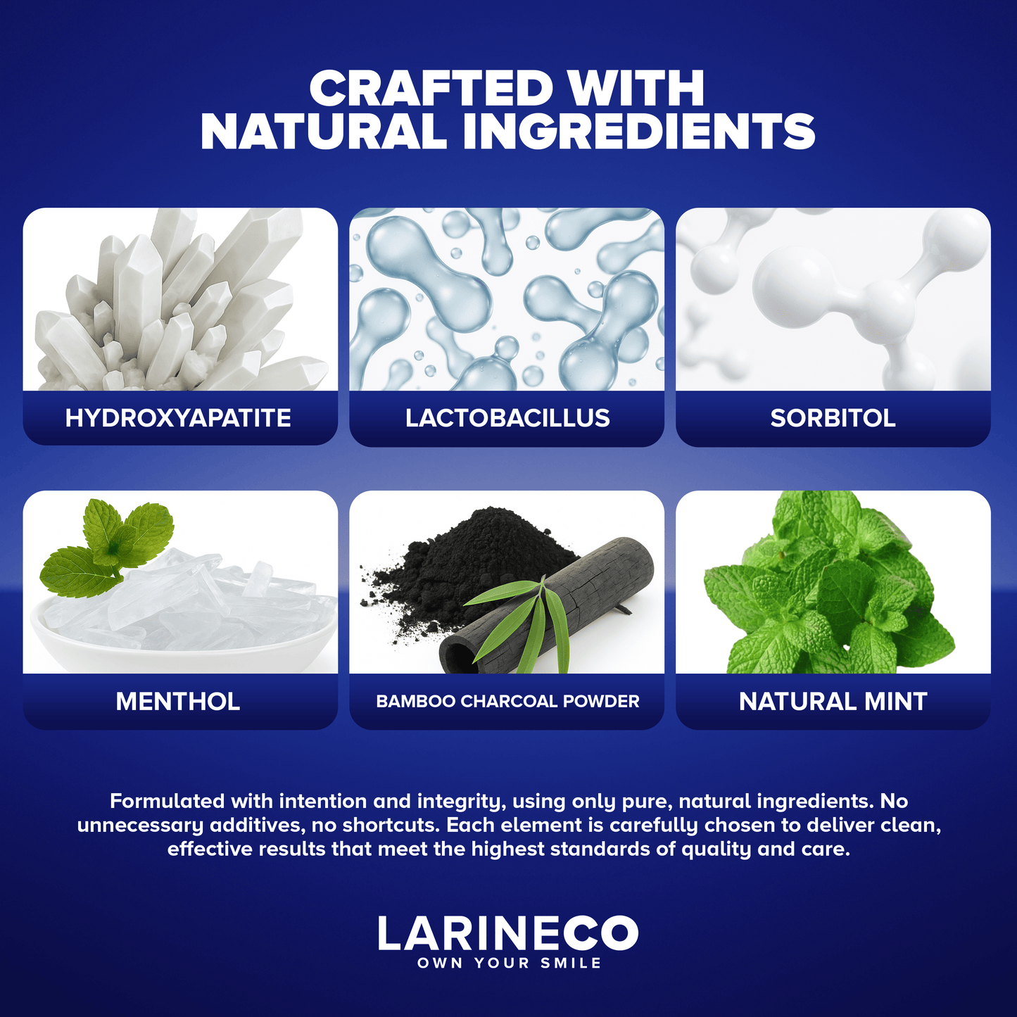 hydroxyapatite, mint, charcoal, etc.