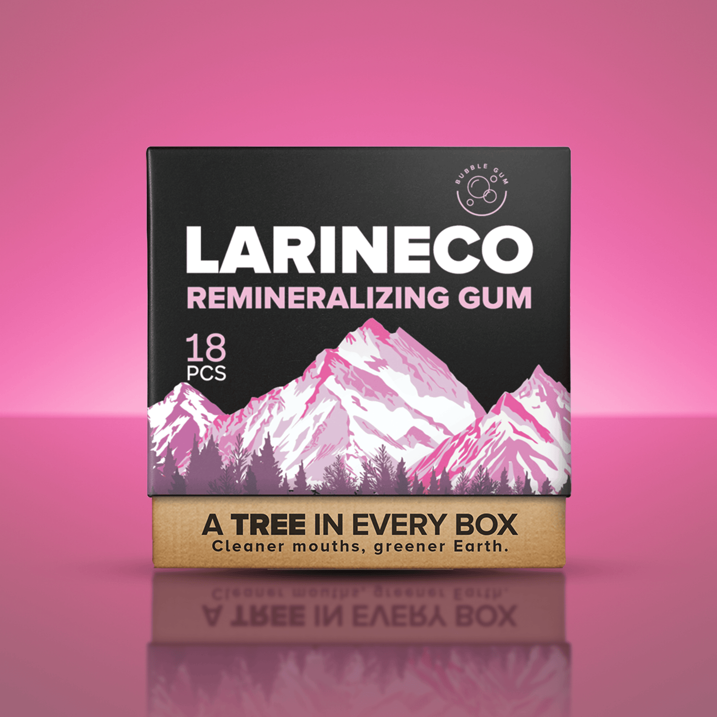 Larineco Remineralizing Gum box with mountain design.