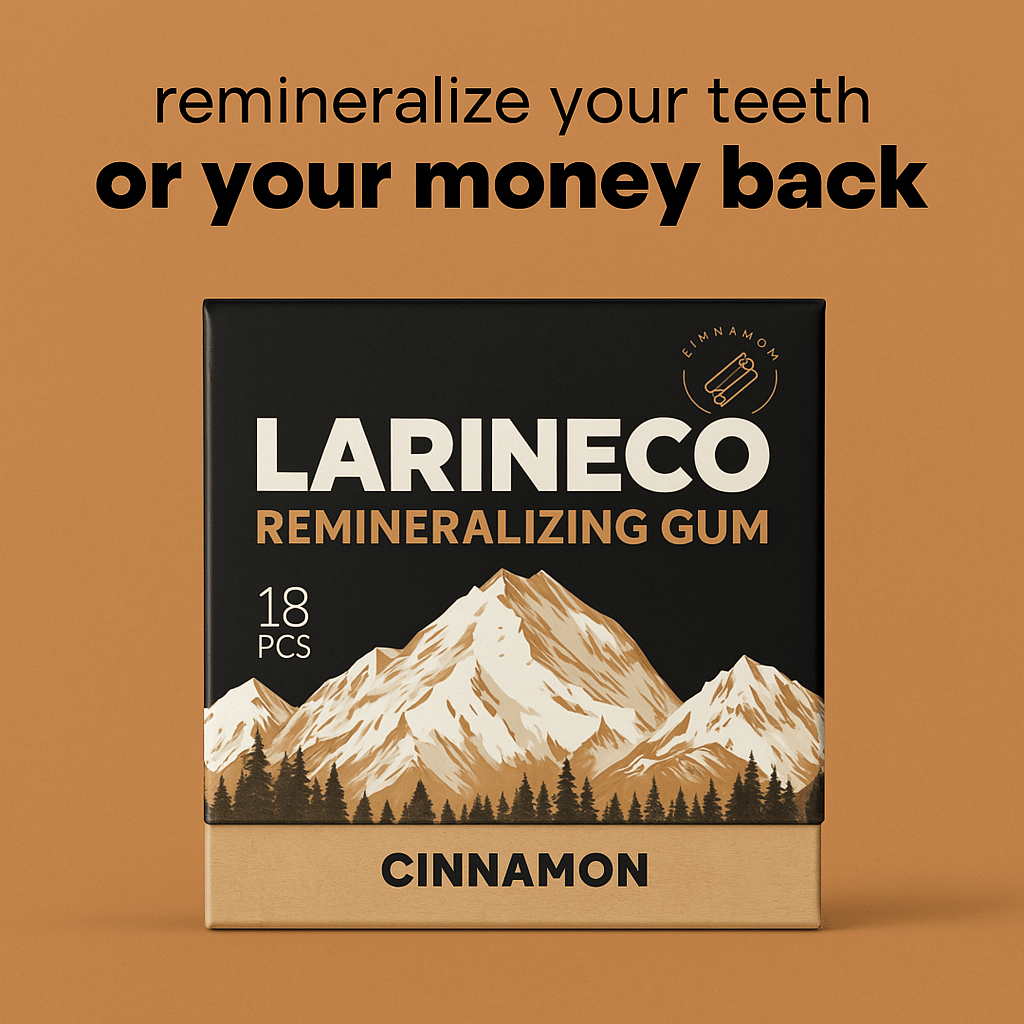 Larineco remineralizing gum box, cinnamon flavor, Apr 3, 2025