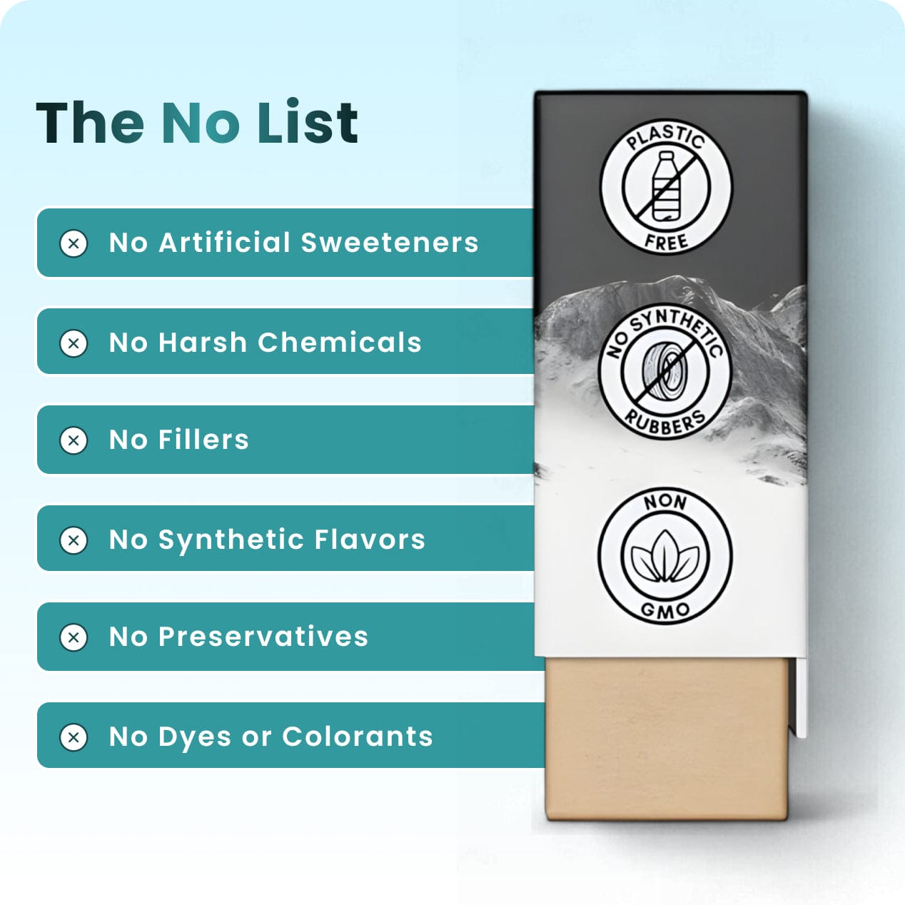 artificial sweeteners, harsh chemicals, etc.