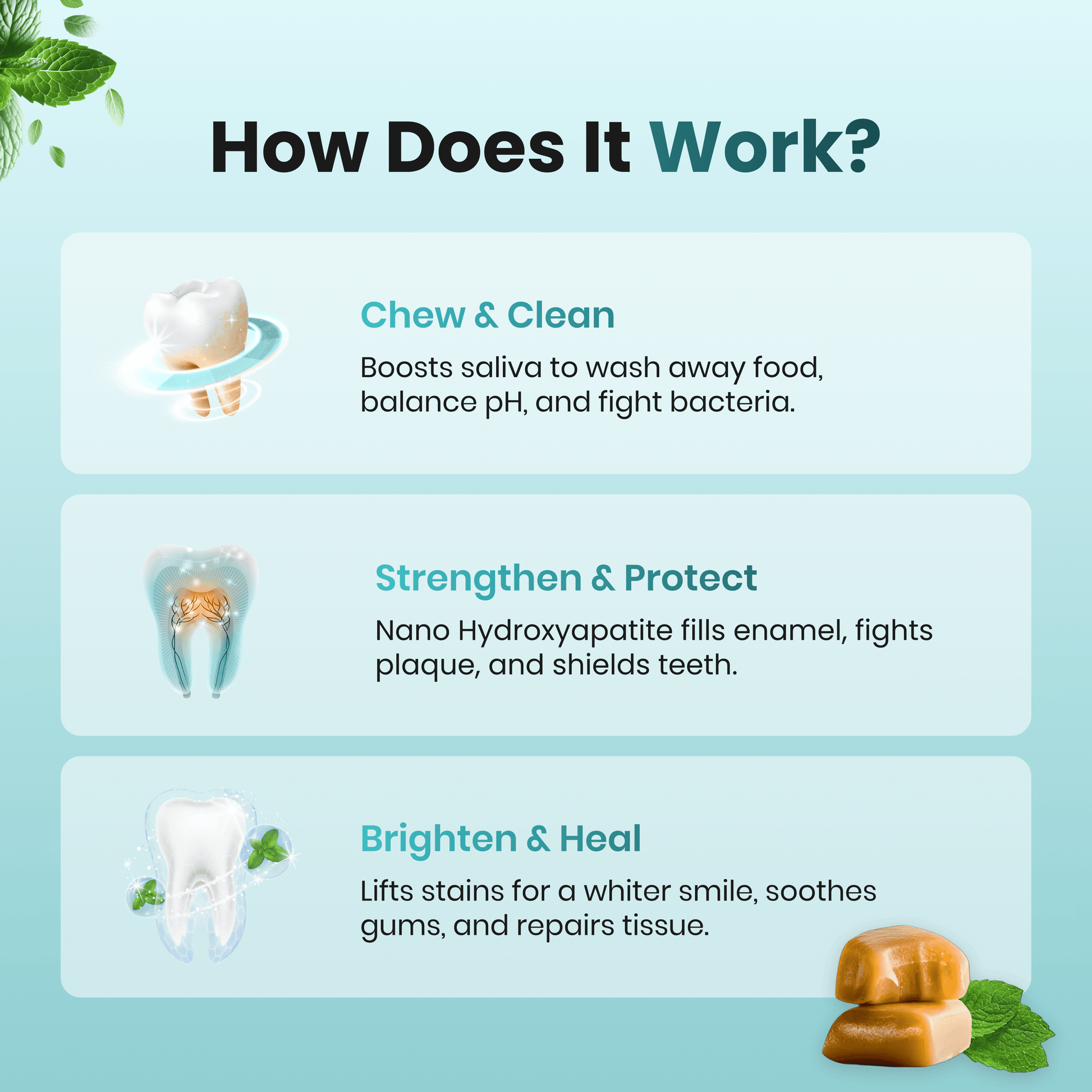 Chew & Clean, Strengthen & Protect, Brighten & Heal