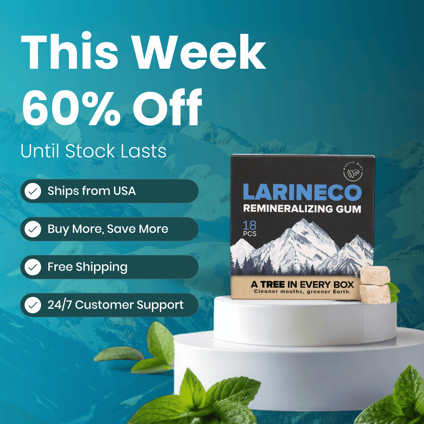 Larineco Remineralizing Gum - 60% Off This Week - Ships from USA