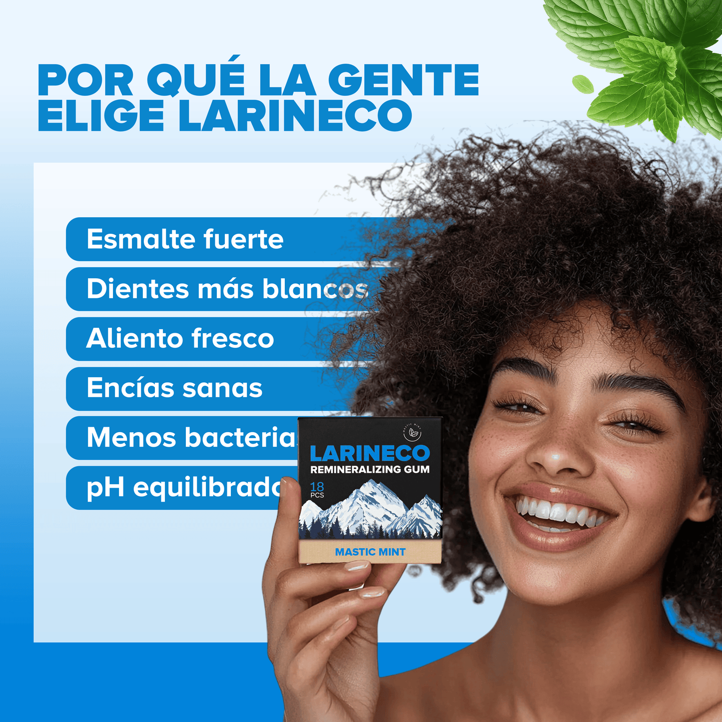 Strong enamel, whiter teeth, fresh breath (Spanish)