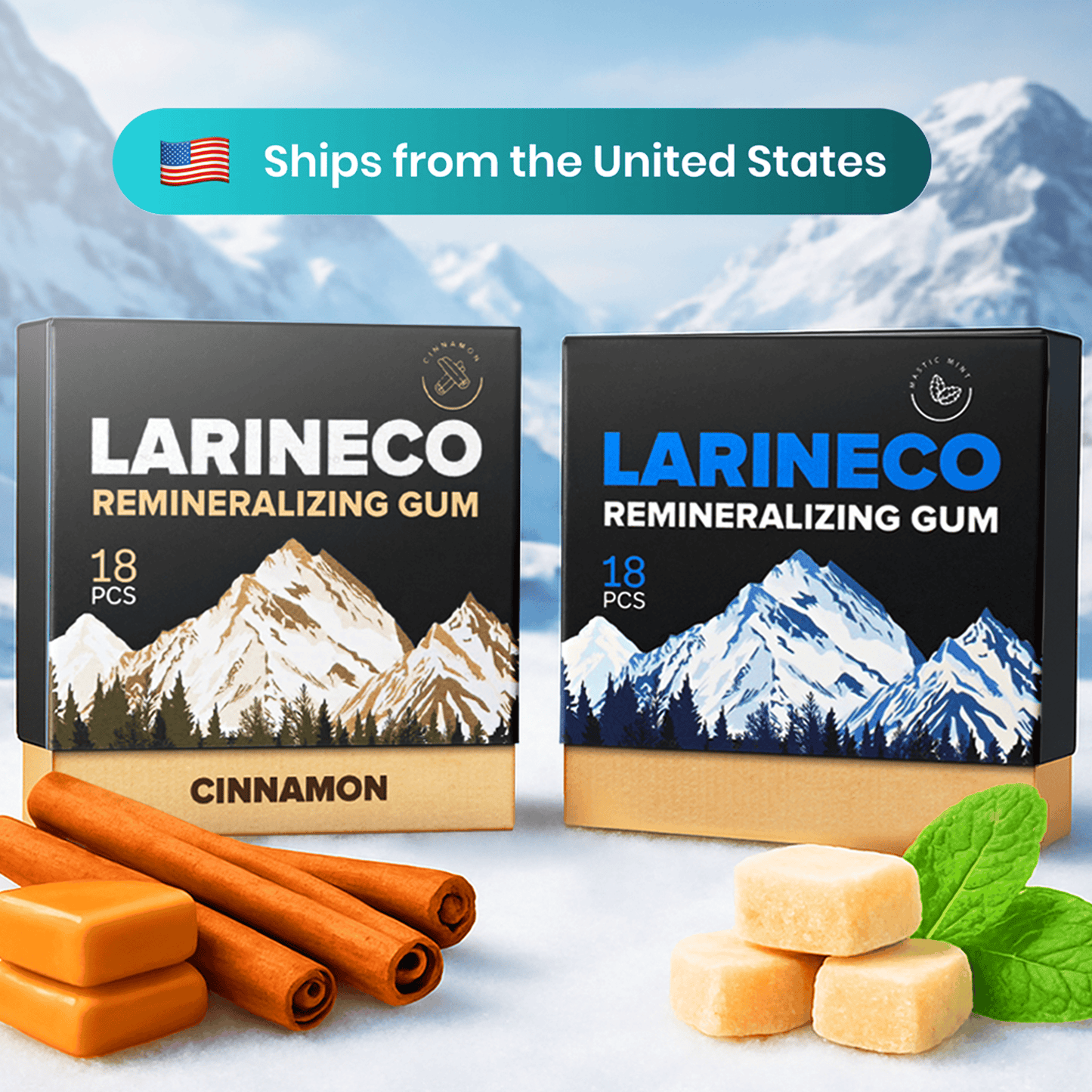 Larineco Remineralizing Gum - Cinnamon & Mint - Ships from USA