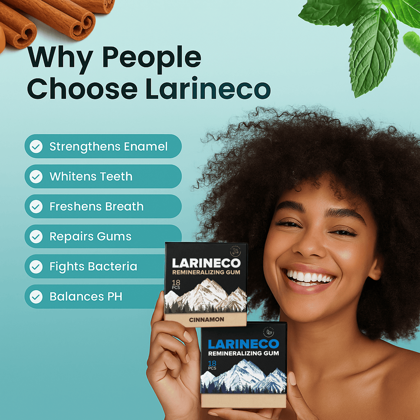 Larineco Remineralizing Gum - Cinnamon & benefits, Product 2_1