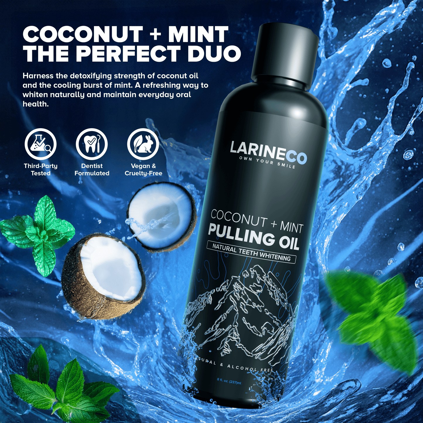 Coconut mint pulling oil for teeth whitening