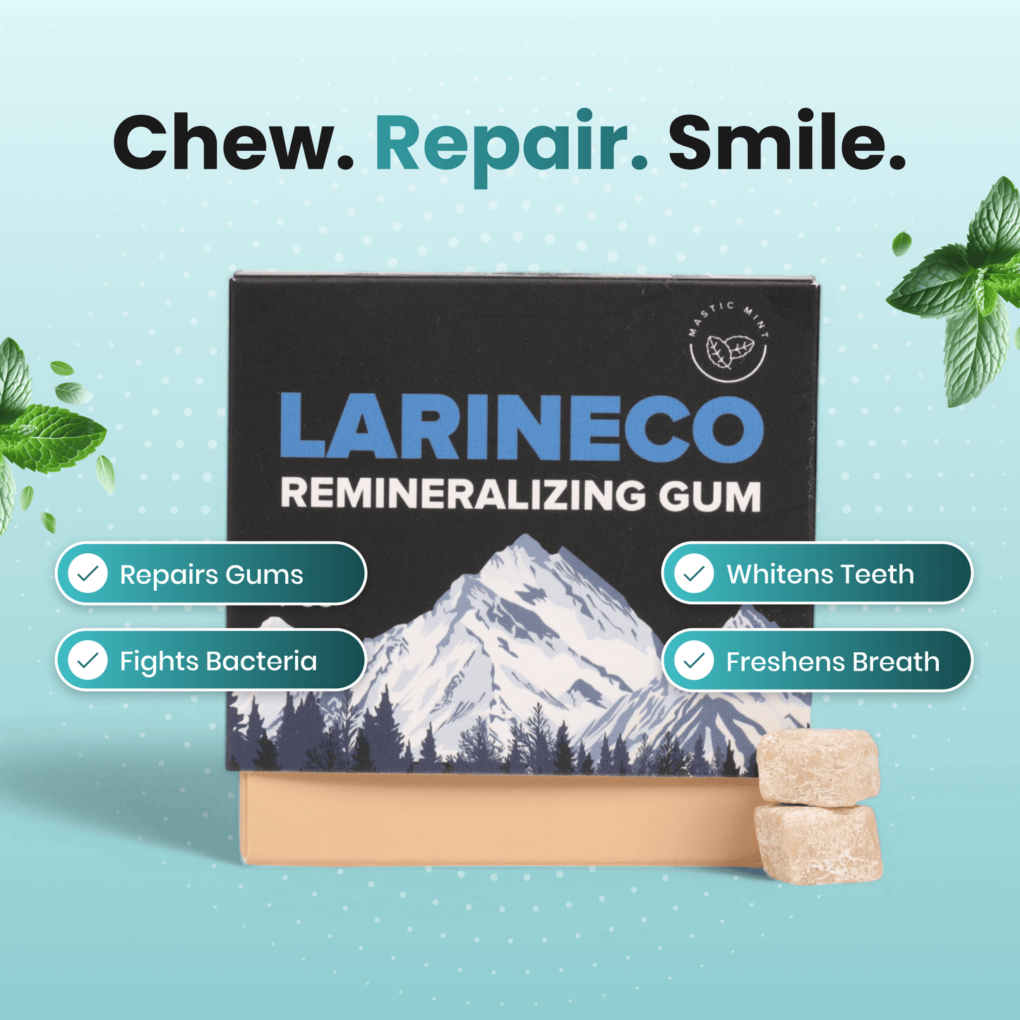 Repairs Gums, Whitens Teeth, Freshens Breath